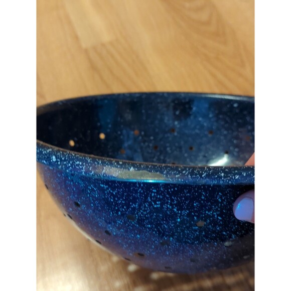 Enamelware Colander Strainer Blue Speckled Vintage 11.5" Round - Picture 9 of 11